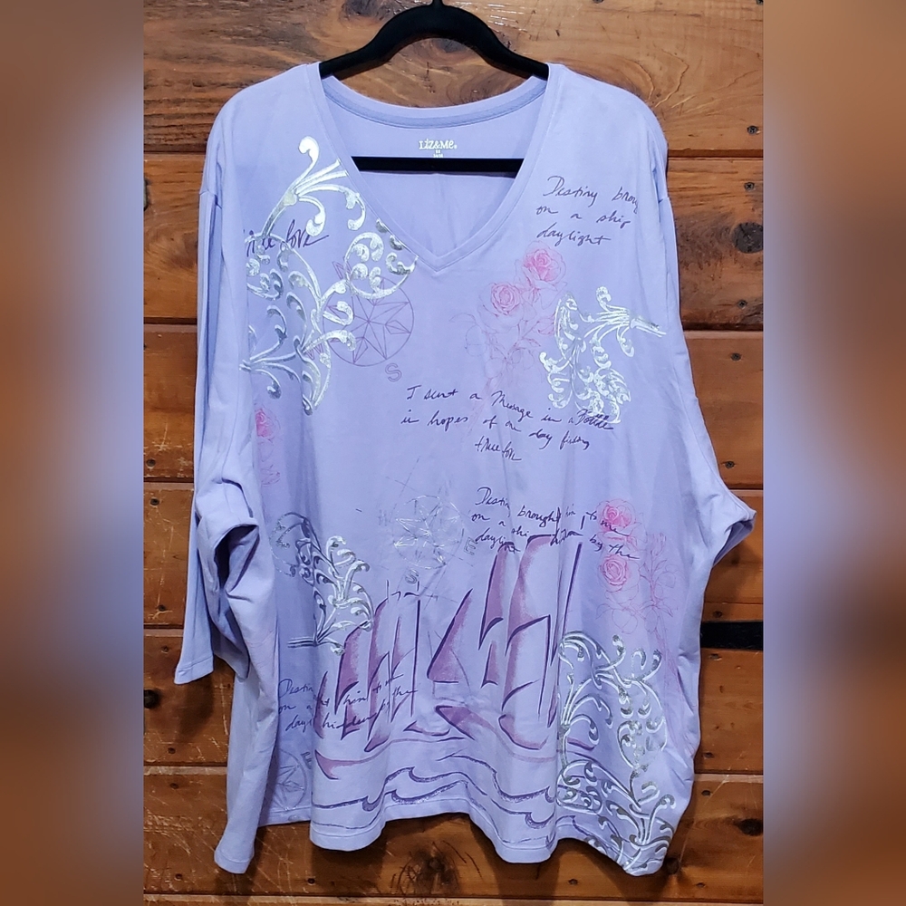 Liz & Me Purple Graphic Blouse 3/4 Sleeve